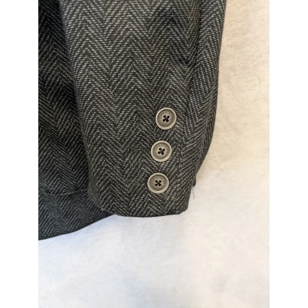 Construct Blazer Men's L Gray Herringbone Two Button Stretch‎ Modern Sport Coat